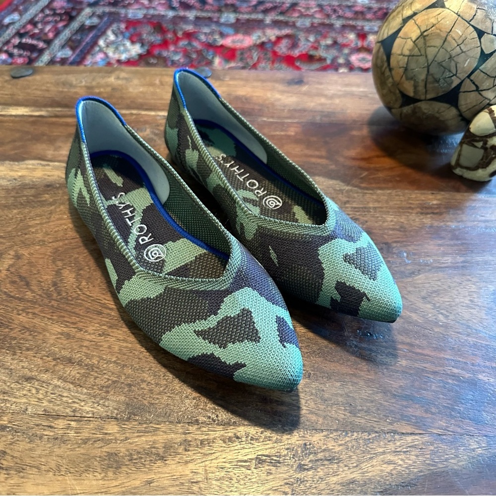 Rothy’s Pointed Toe Flats in Olive Camo